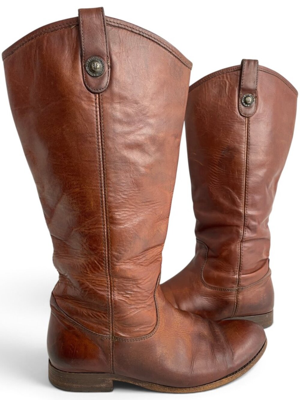 Frye Melissa Cognac Brown Leather Riding Extended Calf Boots Women 9.5 B